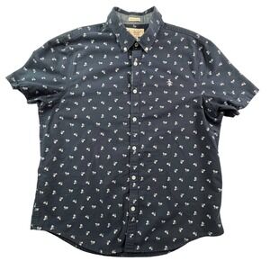 Original Penguin Heritage Slim Fit Button Down Shirt Men's Size XL Black Print